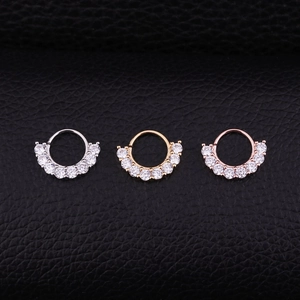 Three-color zircon paved septum nose rings in silver, gold, and rose gold finish