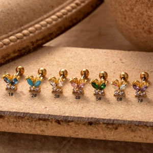 Mini Butterfly Cartilage Stud Earrings Stainless Steel Colorful Zircon Piercing Jewelry Screw Ball Back Fashion For Women