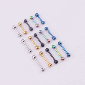 Polished 316L stainless steel barbells in five assorted vacuum-plated colors