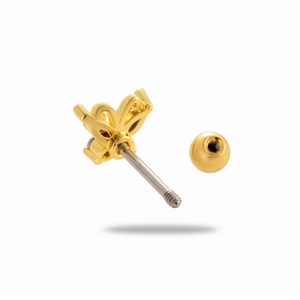 Golden stainless steel butterfly stud earring with colorful zircon and screw ball back