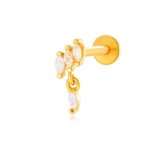 Marquise-cut zircon flat back labret stud earring in polished gold plated titanium