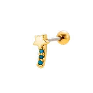 Gouden ster oorbellen met turquoise kralen en kogel schroefsluiting van roestvrij staal
