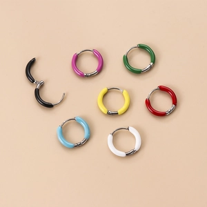 Set of colorful enamel stainless steel huggie hoop earrings in seven vibrant color variants