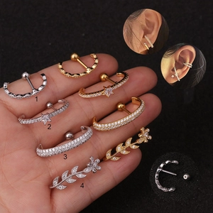 Exaggerated stainless steel ear cartilage studs set with sparkling zircon in gold and silver