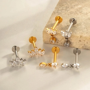 G23 Titan Labret-Stecker mit Zirkonia-Steinen in Gold- und Silbausführung