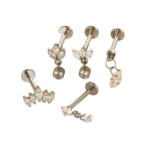 Piercing-Set aus Titan mit Marquise- und runden Zirkonia-Steinen in glänzendem Silber