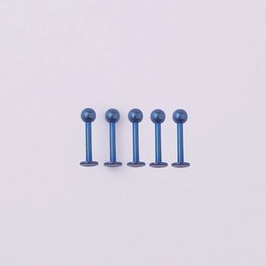 Set of five blue 316L stainless steel labret studs for lip and cartilage piercing