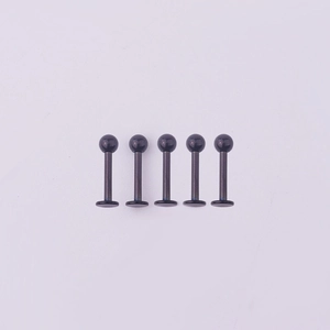 Set of five black 316L stainless steel labret studs with ball top and flat back base