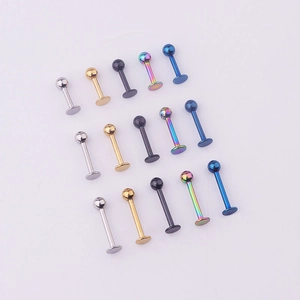 316L stainless steel flat back labret studs in five colors and three length sizes