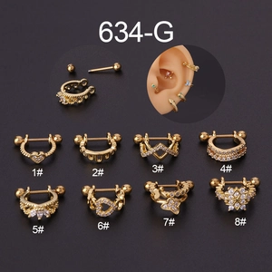Collection de clous d'oreilles 20G en acier doré avec motifs de cœur et de couronne
