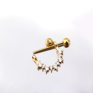 Polished gold-plated 316L stainless steel nipple ring with sparkling white zircons