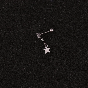 Clou d'oreille en acier argenté avec pendentif étoile, pierre zircon et chaîne
