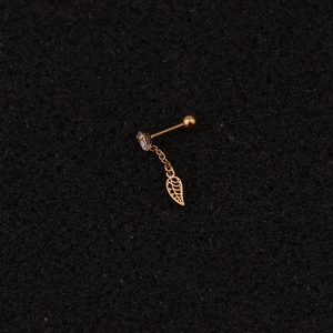 Boucles d'oreilles dorées en acier inoxydable avec pendentif feuille et cristal
