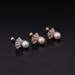 Boucles d'oreilles perles et zircons en argent, or et or rose avec fermoir à vis sécurisé
