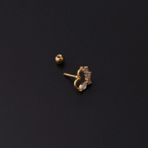 Golden heart tragus piercing with marquise zircon stones and a secure screw ball back