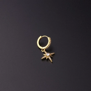 Vista macro de pendientes estrella del norte dorados con pavé de circonitas cúbicas