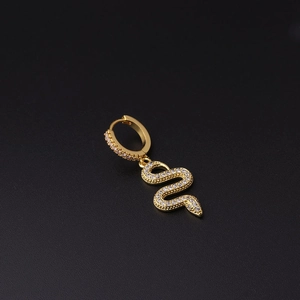 Gold snake dangle earrings with sparkling pavé micro-inlaid cubic zirconia stones