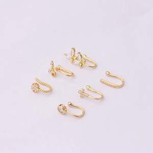 Detailed set of six gold-plated butterfly and zircon non-piercing clip-on nose rings