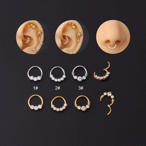 Stainless Steel Zircon Nose Ring Septum Clicker Seamless Hinged Segment Hoop Helix Piercing Jewelry Geometric Women