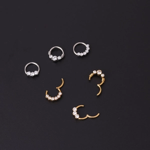 16G stainless steel nose hoop and ear clicker set with sparkling zircon stones