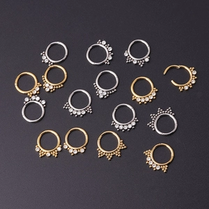 20G stainless steel daith rings with inlaid rhinestones in gold and silver finishes