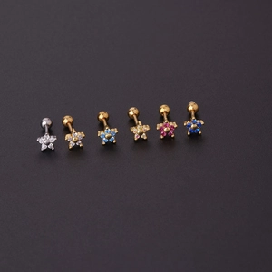 Mini floral 20G stainless steel stud earrings set with colorful cubic zirconia