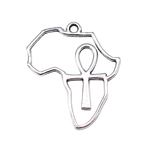 Silver Ankh cross pendant with Africa map silhouette and intricate cutout design