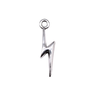 Polished silver lightning bolt pendant charm with top ring for DIY jewelry making