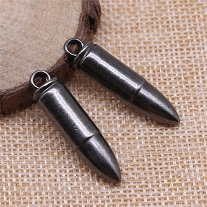 Two gun black 3D bullet pendants made of alloy for DIY jewelry and necklace crafts