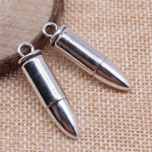 DIY 3D bullet pendants in vintage silver zinc alloy for jewelry making, 2-piece set