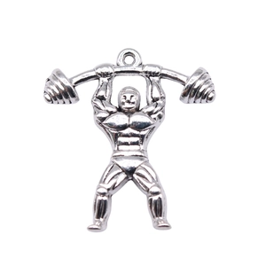 Silver weightlifting athlete pendant for DIY jewelry making gym sports charm