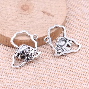 Antique silver African map and elephant charm pendants for DIY jewelry making