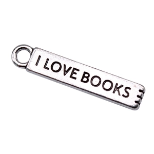 Antique silver I LOVE BOOKS rectangular metal charm for DIY jewelry and bookmarks