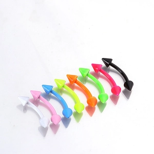 8-piece set of vibrant neon surgical steel curved eyebrow rings with spiked cone ends