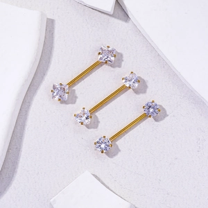 Nippelringe Edelstahl Barbell Innengewinde Zirkonia Herz Quadrat Rund Körperschmuck Damen