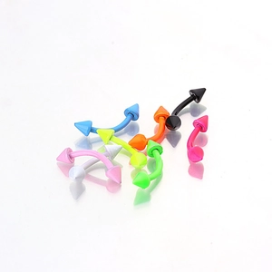 Neon painted stainless steel curved barbell eyebrow rings with colorful spike heads