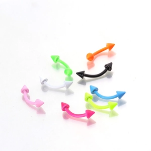 Neon curved barbells with cone spikes for eyebrow and body piercing in assorted colors