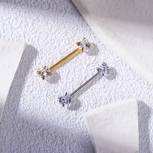 16G Brustwarzenpiercing aus Edelstahl mit Herz-Zirkonia in Gold- und Silbertönen