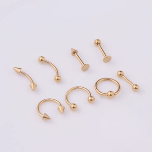 8pcs set of golden stainless steel body piercing jewelry with captive bead and barbells
