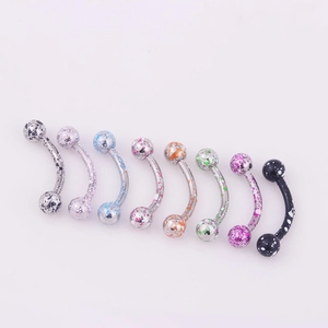 Set of 8 colorful curved barbell eyebrow rings with unique speckled paint texture patterns