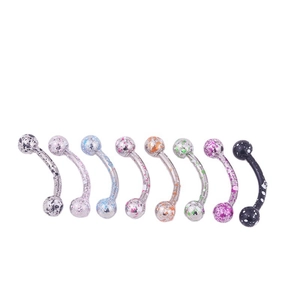Set of 8 painted stainless steel curved barbell eyebrow rings in multi-colored splash patterns