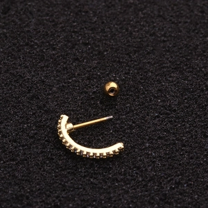 Creative gold-plated stainless steel curved ear stud with sparkling zircon stones