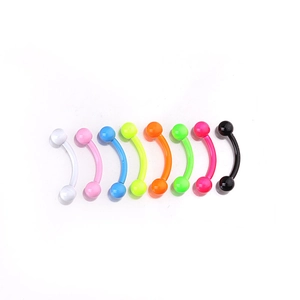 Set of 8 colorful curved barbells for eyebrow and navel piercings in neon colors
