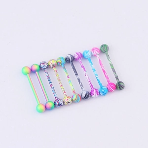 Set of 11 colorful stainless steel tongue rings with water ripple and marble paint patterns