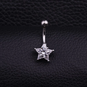 Piercing para ombligo de acero quirúrgico con colgante de estrella de plata y circonitas
