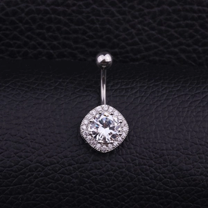 Piercing para ombligo de acero inoxidable con colgante cuadrado y circonitas