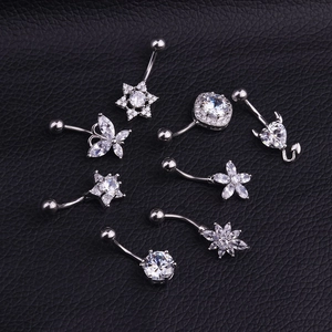 Selección de piercings para ombligo de acero con circonitas en forma de corazón y estrella