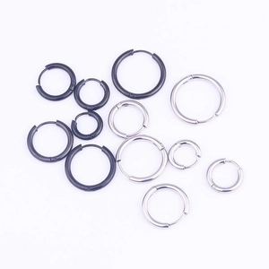 Ensemble de boucles d'oreilles rondes en acier inoxydable poli, argent et noir, tailles