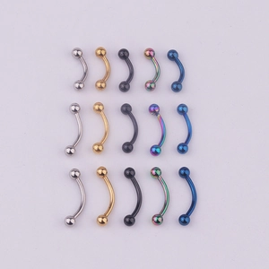 Set of 316L stainless steel curved barbells in silver gold black rainbow and blue colors