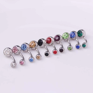 Set of 10 assorted 316 stainless steel belly rings with colorful double crystals
